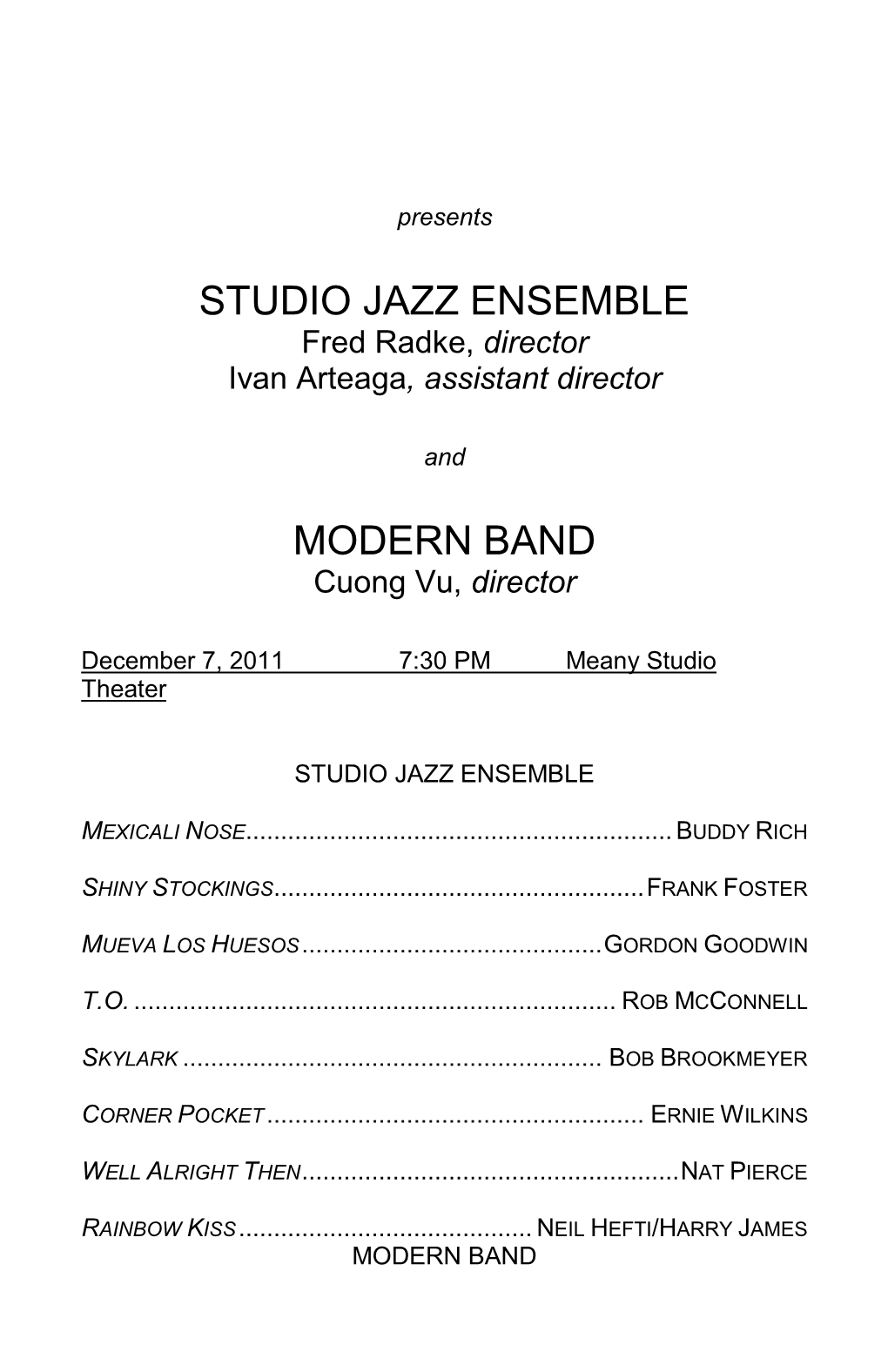 Studio Jazz Ensemble Modern Band