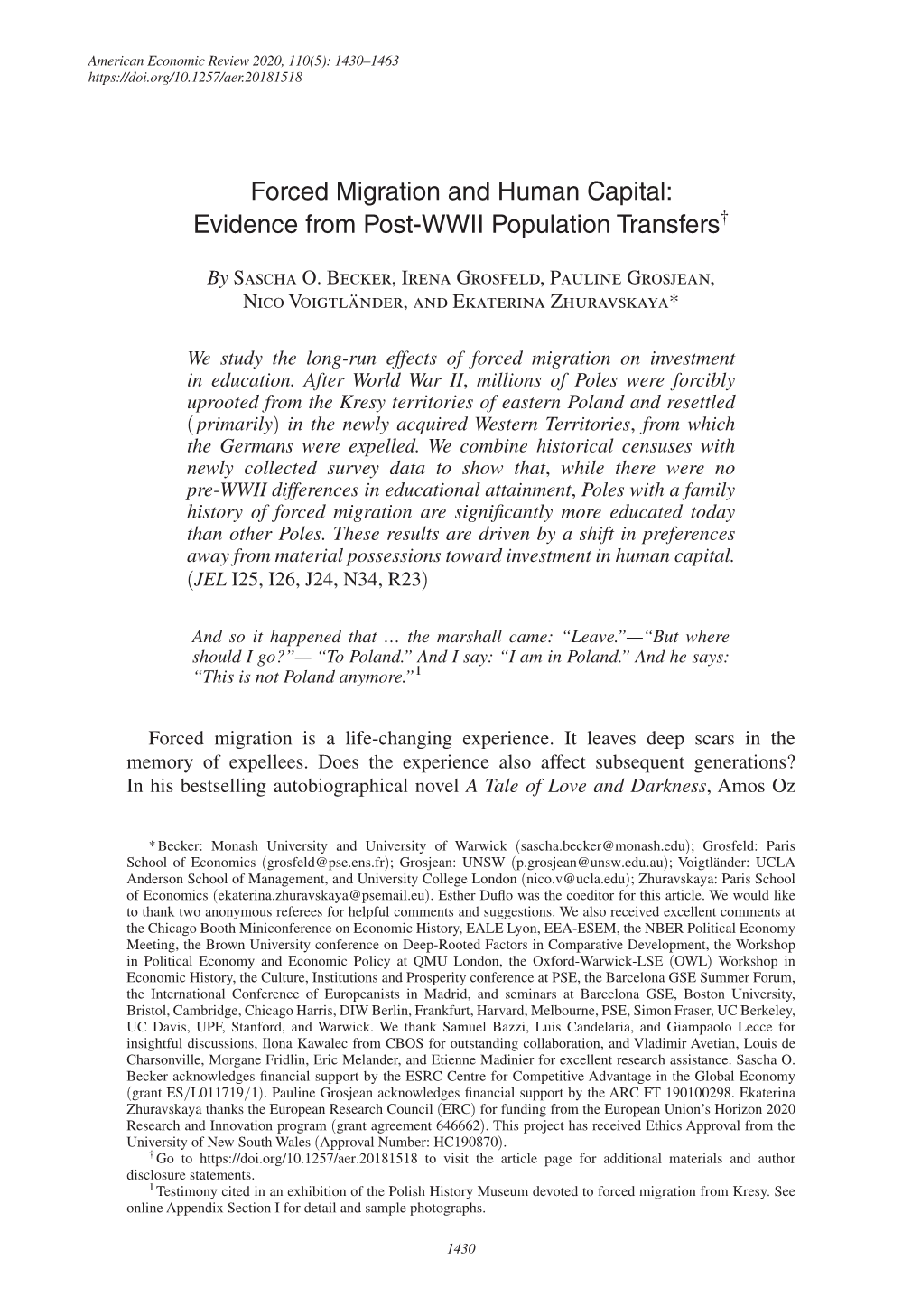 Forced Migration and Human Capital: Evidence from Post-WWII