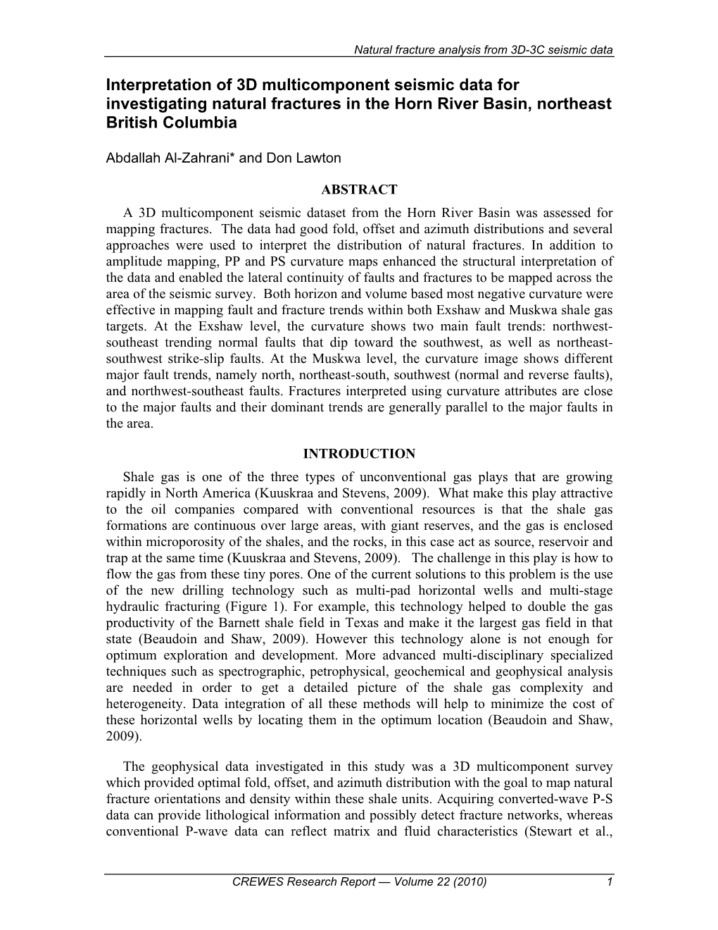 Interpretation of 3D Multicomponent Seismic Data for Investigating Natural Fractures in the Horn River Basin, Northeast British Columbia