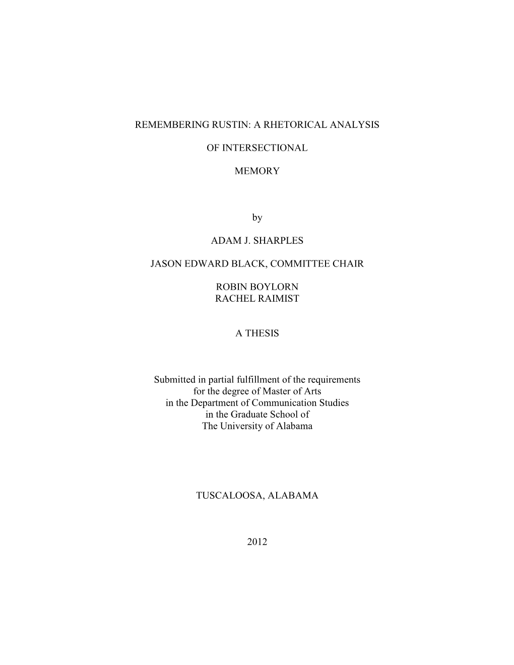 Remembering Rustin: a Rhetorical Analysis