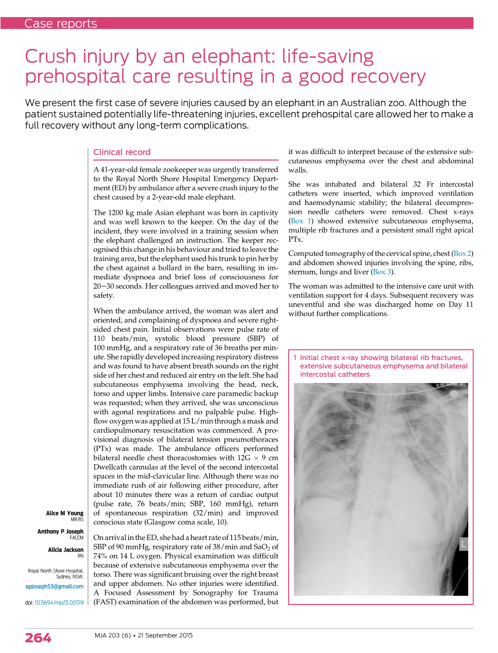 Crush Injury by an Elephant: Life-Saving Prehospital Care Resulting in a Good Recovery