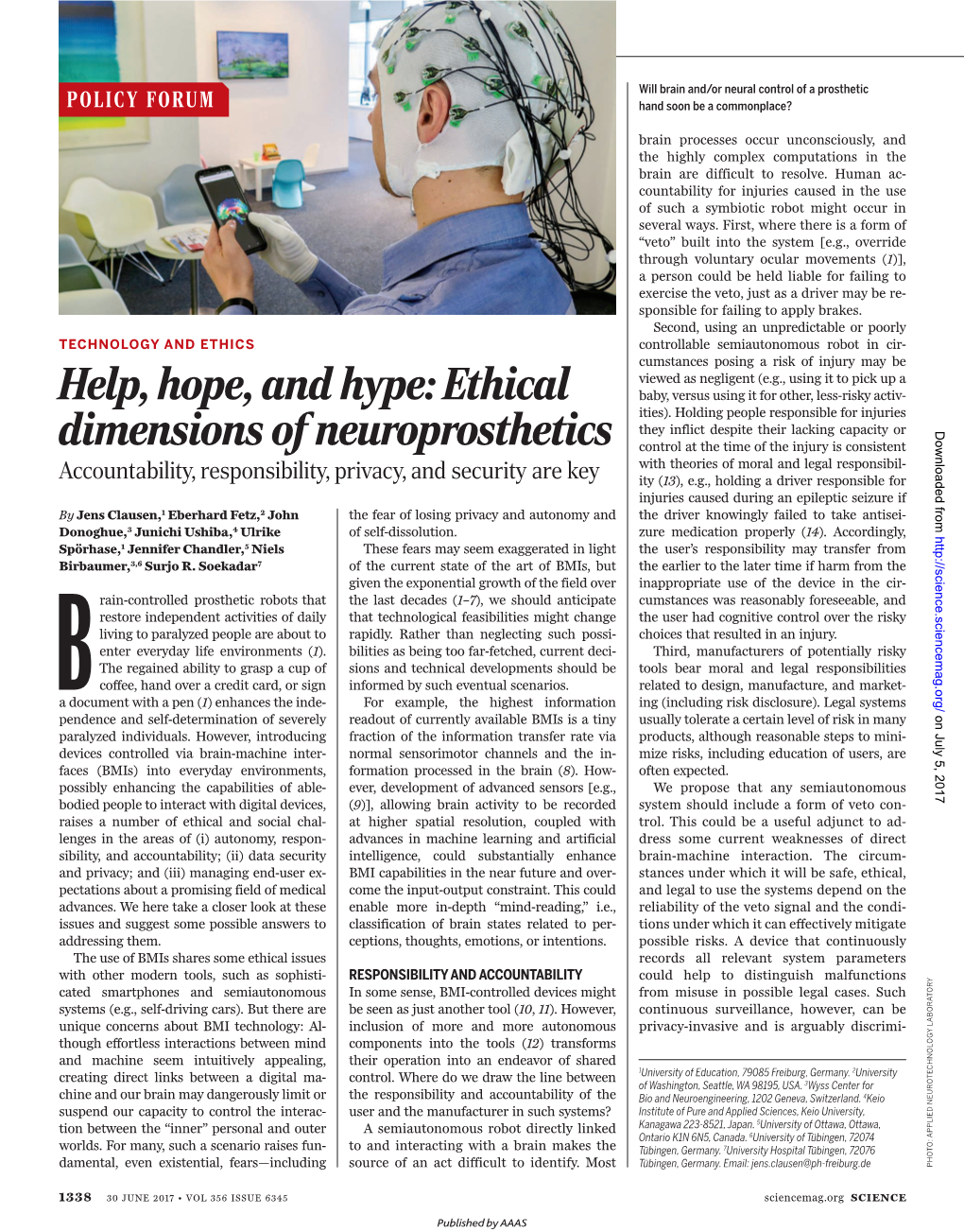 Help, Hope, and Hype: Ethical Dimensions of Neuroprosthetics