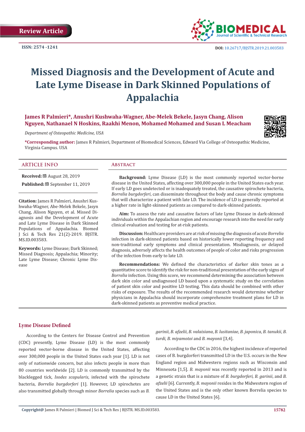 Lyme Disease in Dark Skinned Populations of Appalachia