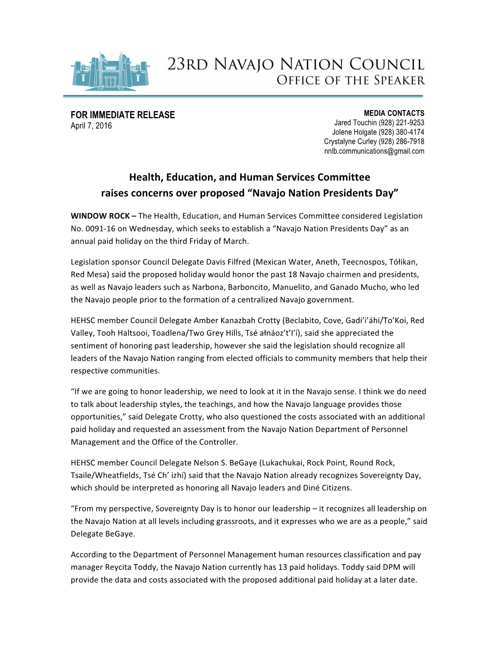 Health, Education, and Human Services Committee Raises Concerns Over Proposed “Navajo Nation Presidents Day”