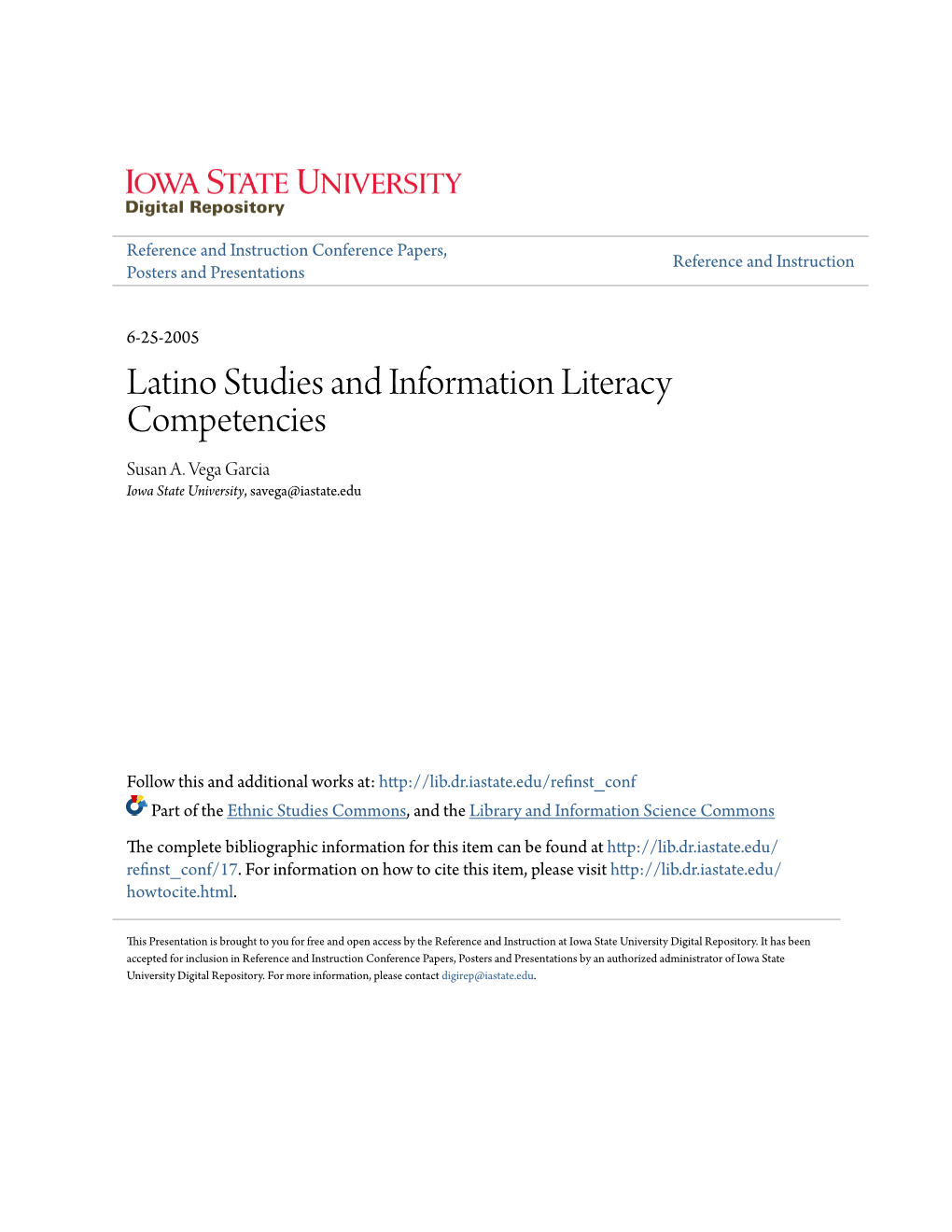 Latino Studies and Information Literacy Competencies Susan A