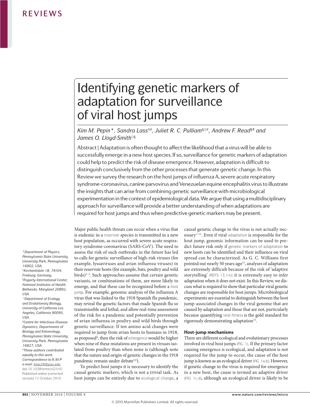 Identifying Genetic Markers of Adaptation for Surveillance of Viral Host Jumps