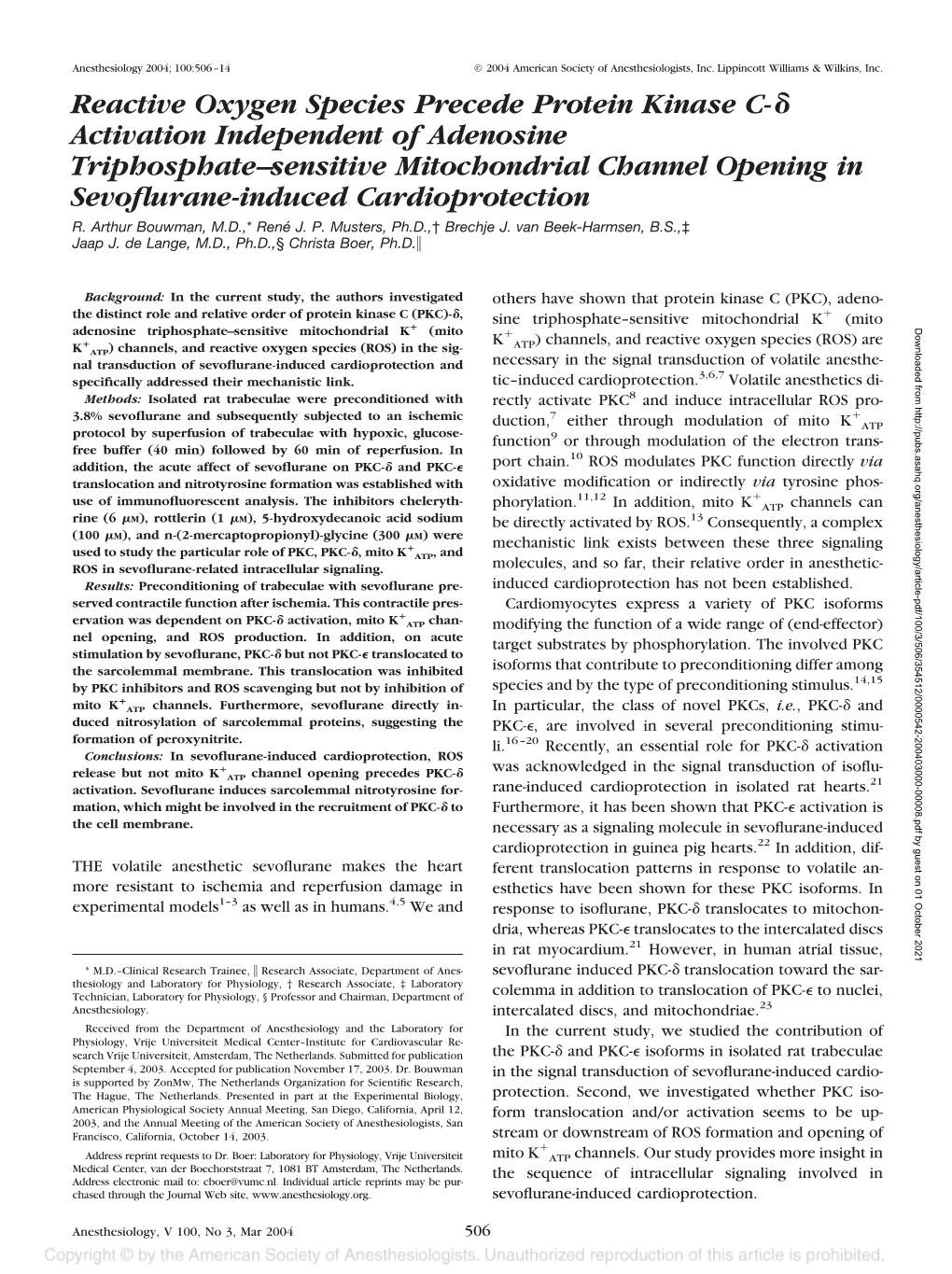 Reactive Oxygen Species Precede Protein Kinase C