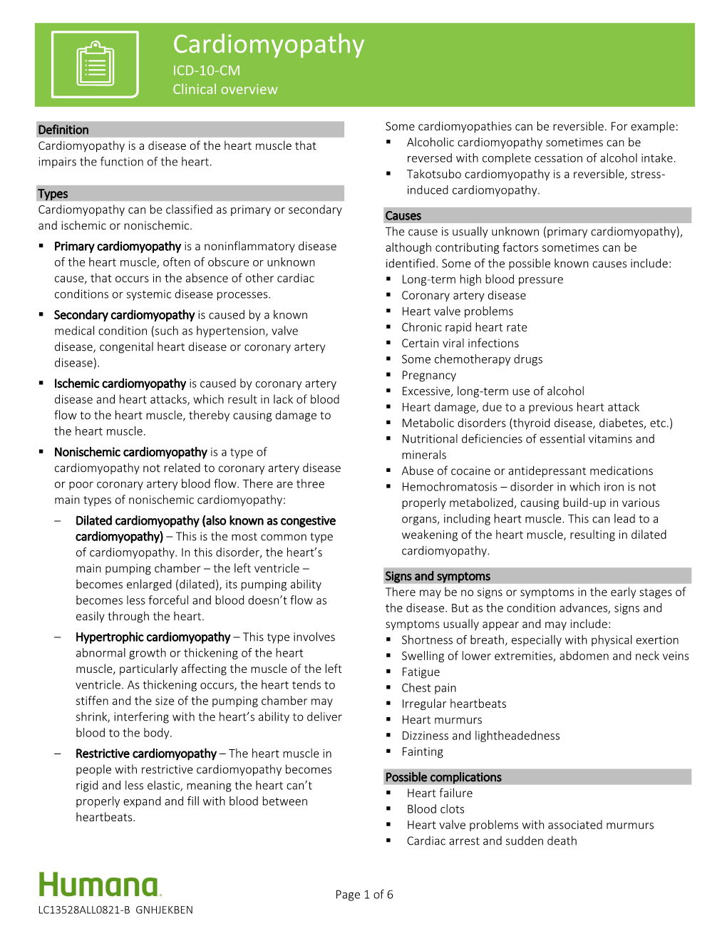 Cardiomyopathy ICD-10-CM Clinical Overview