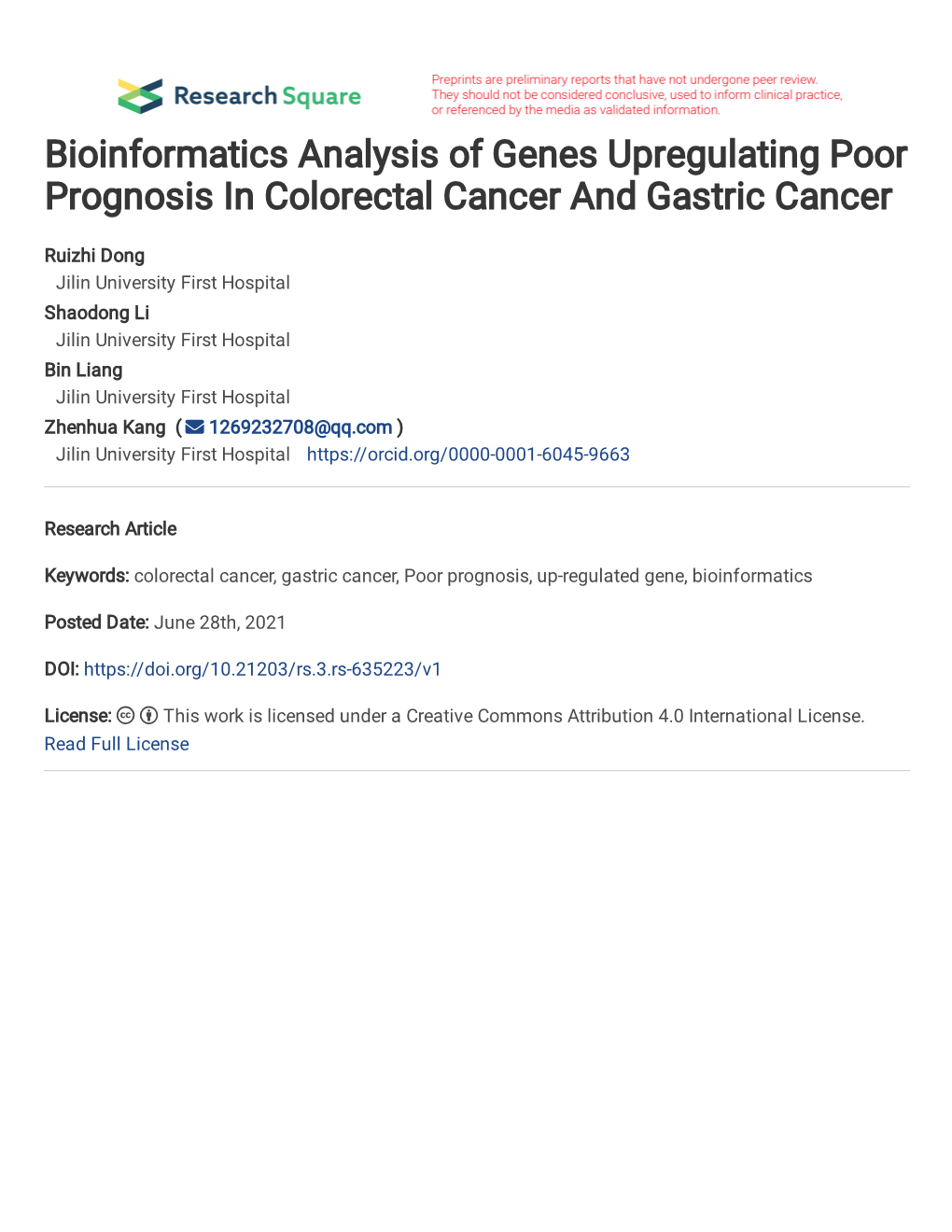Bioinformatics Analysis of Genes Upregulating Poor Prognosis in Colorectal Cancer and Gastric Cancer