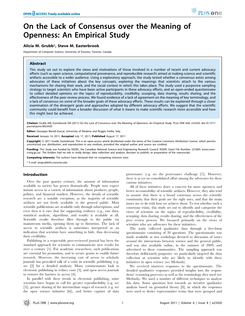 On the Lack of Consensus Over the Meaning of Openness: an Empirical Study