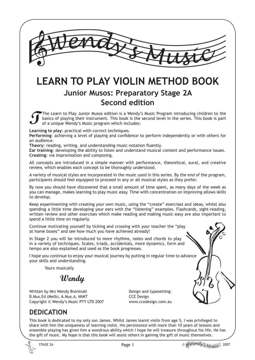 Learn to Play VIOLIN Method Book Junior Musos: Preparatory Stage 2A Second Edition