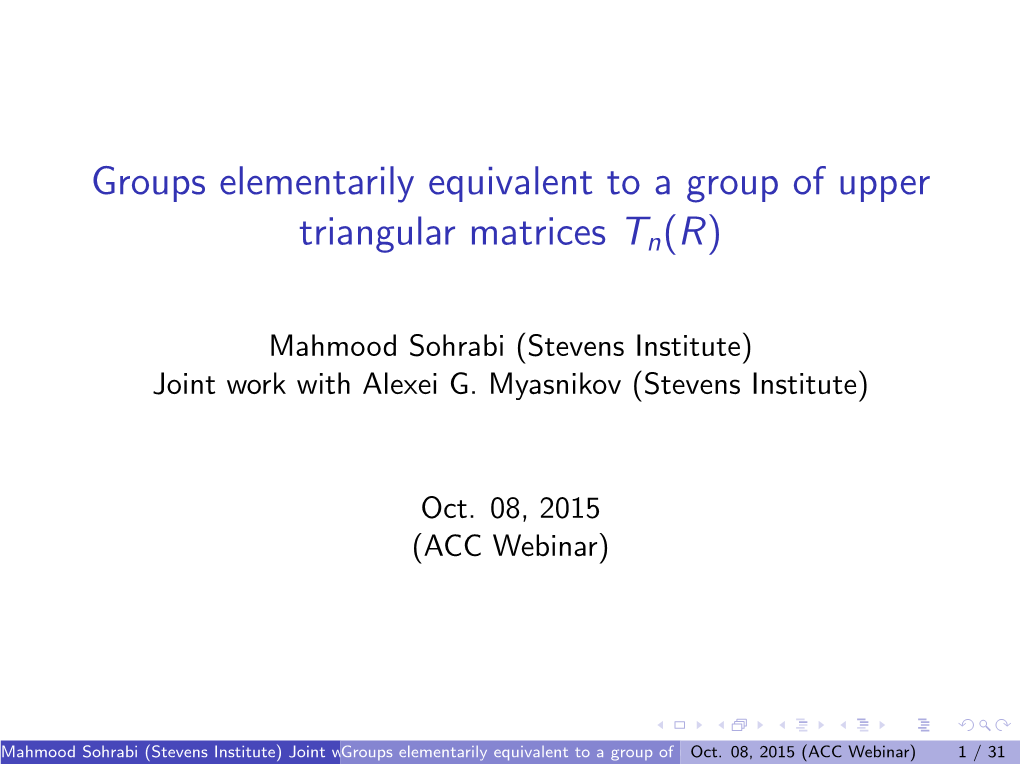 Groups Elementarily Equivalent to a Group of Upper Triangular Matrices Tn(R)