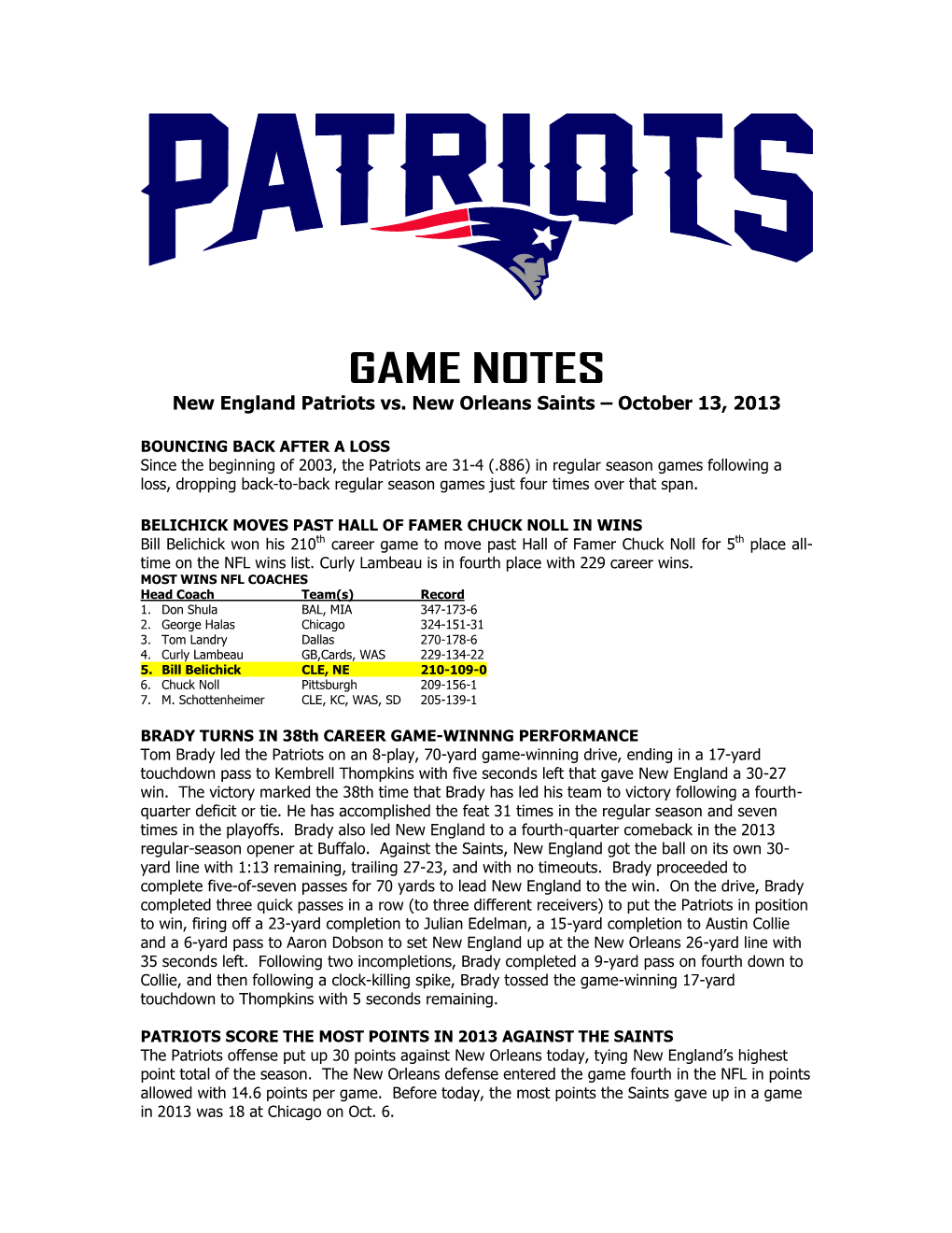 Patriots at Philadelphia Game Notes