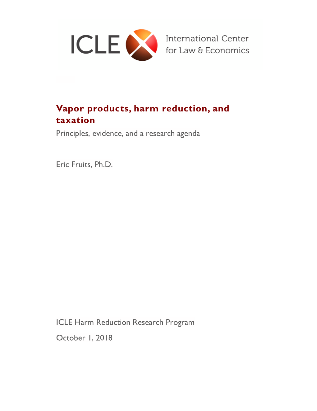 Vapor Products, Harm Reduction, and Taxation Principles, Evidence, and a Research Agenda