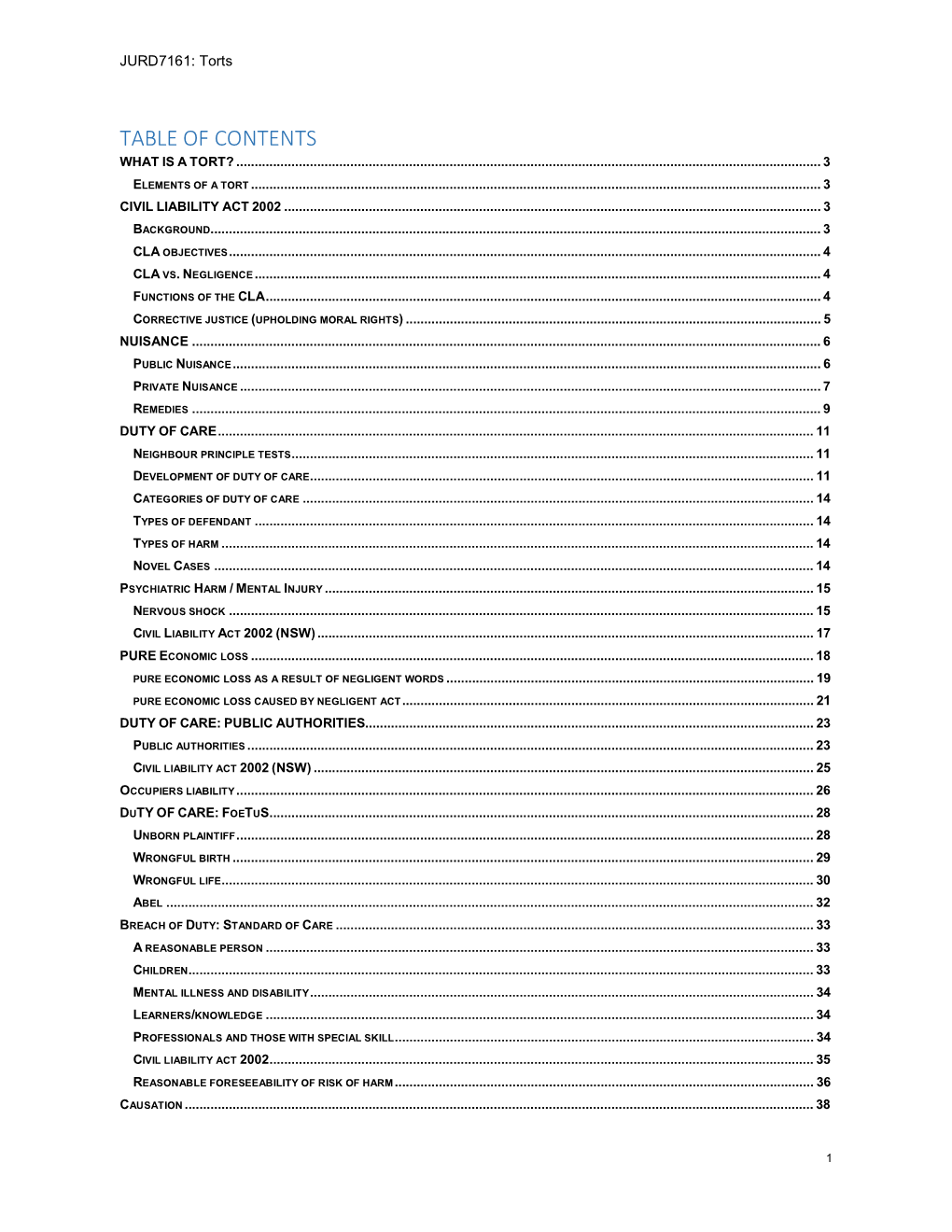 Table of Contents What Is a Tort?