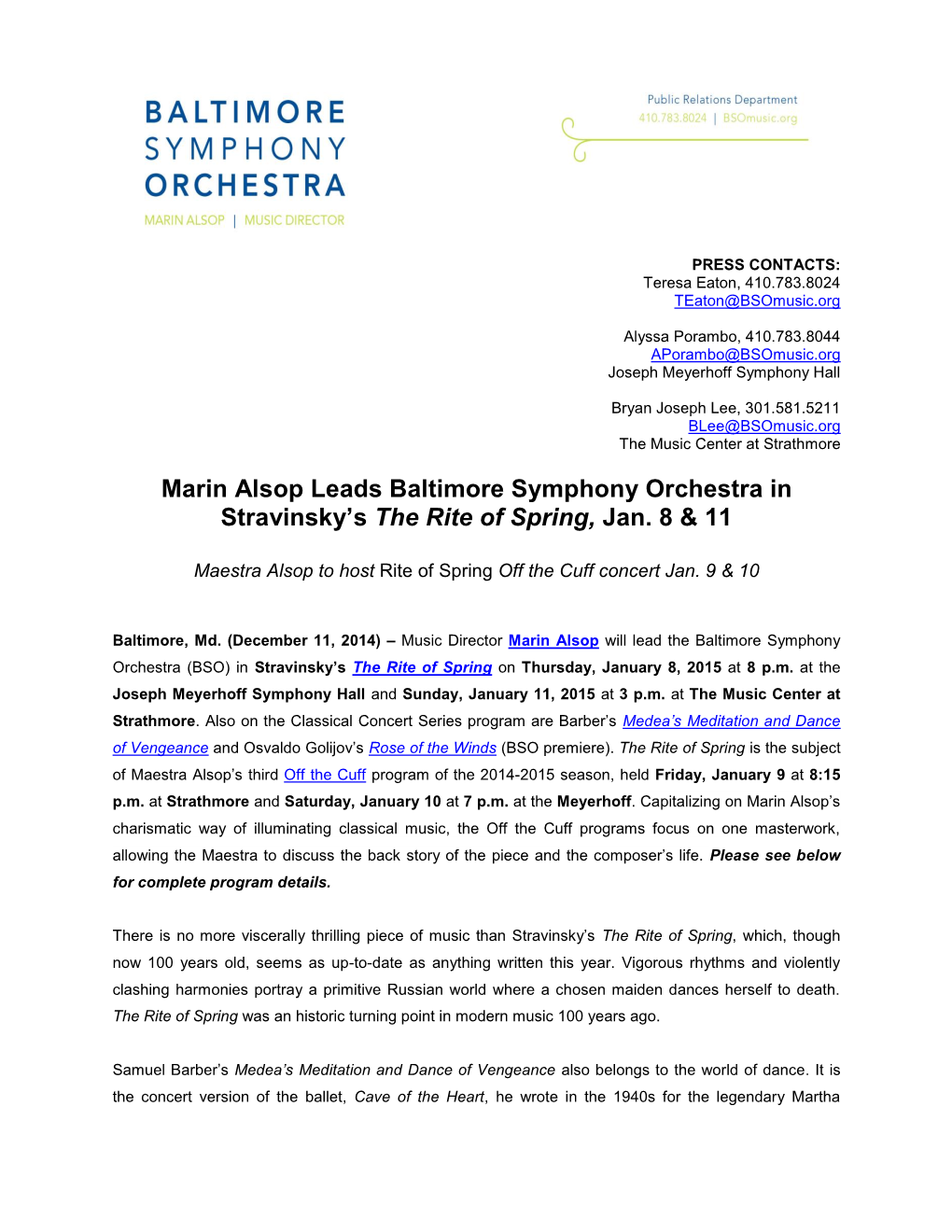 Marin Alsop Leads Baltimore Symphony Orchestra in Stravinsky's