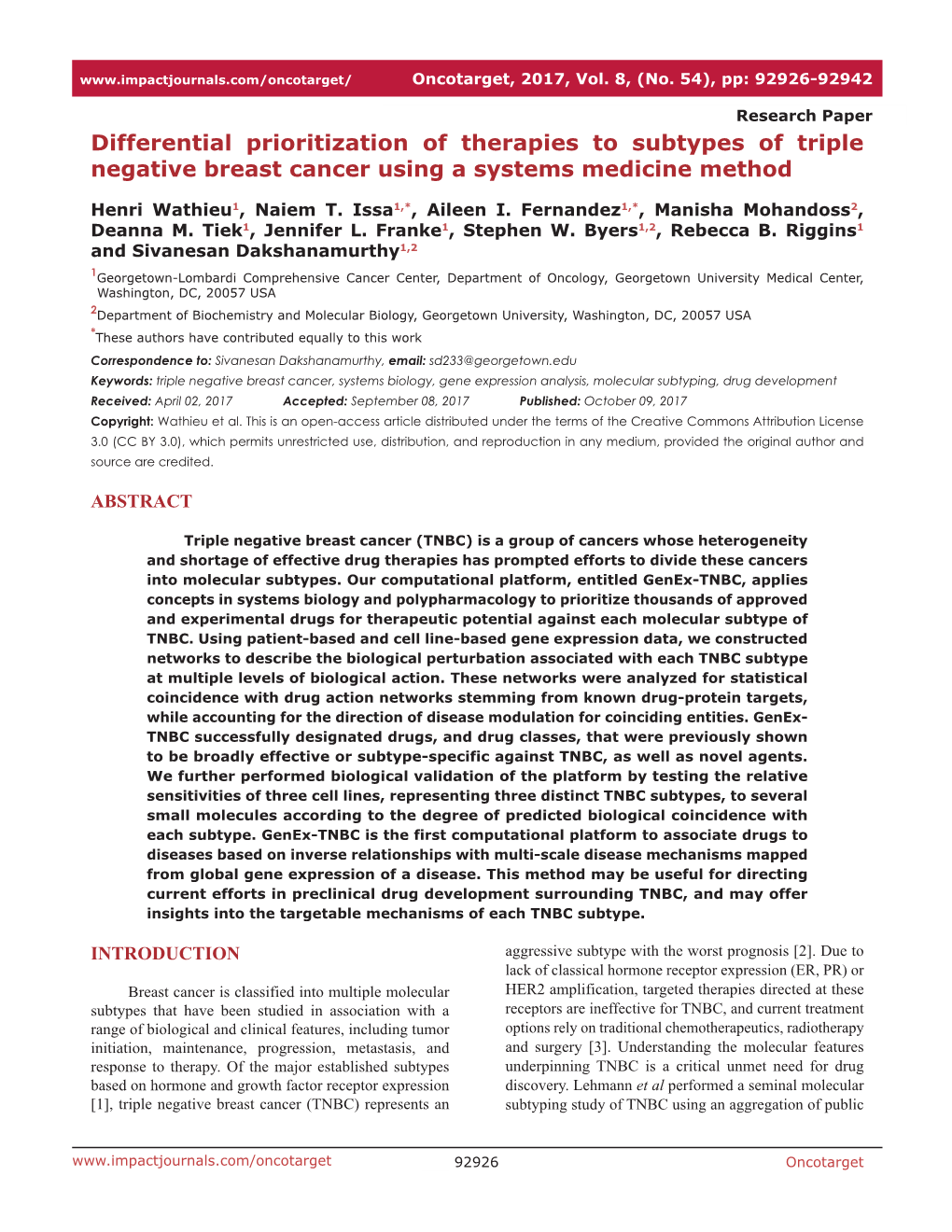 Differential Prioritization of Therapies to Subtypes of Triple Negative Breast Cancer Using a Systems Medicine Method