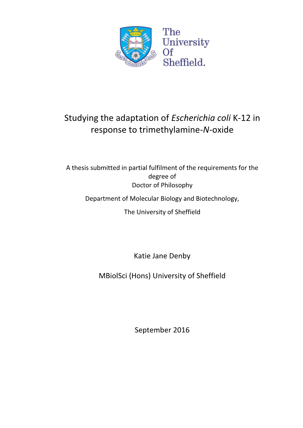 Escherichia Coli K-12 in Response to Trimethylamine-N-Oxide