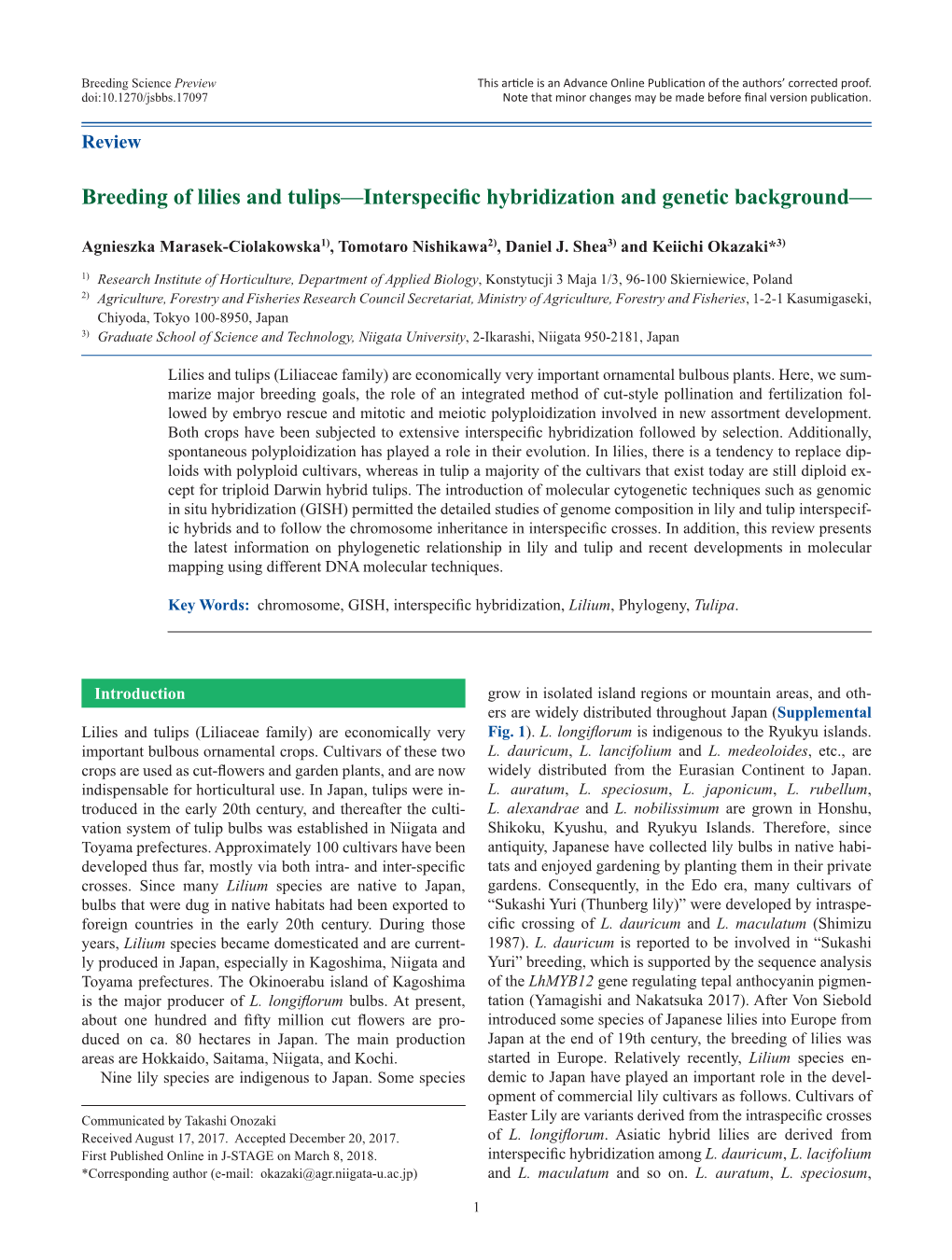 Breeding of Lilies and Tulips—Interspecific Hybridization and Genetic Background—