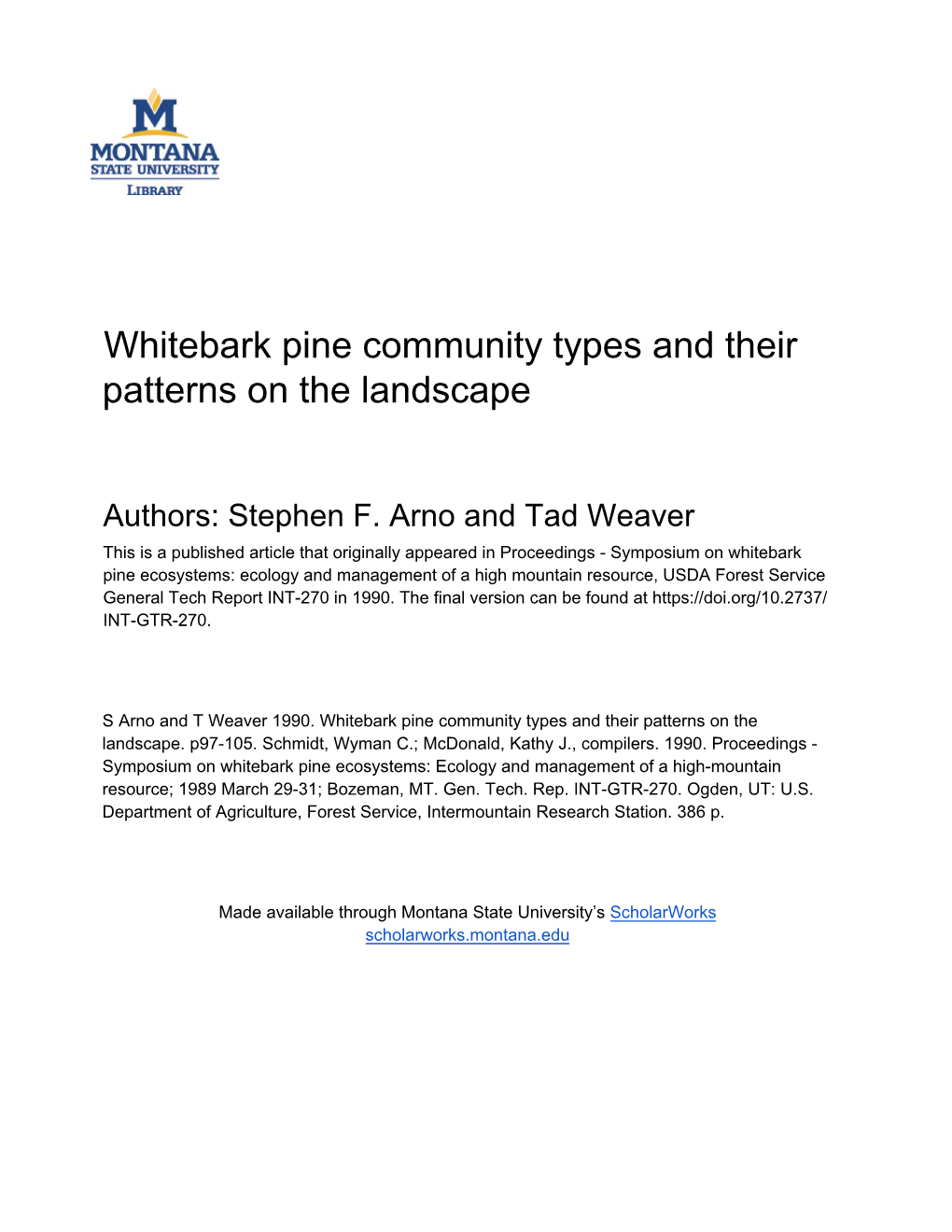 Proceedings-Symposium on Whitebark Pine Ecosystems