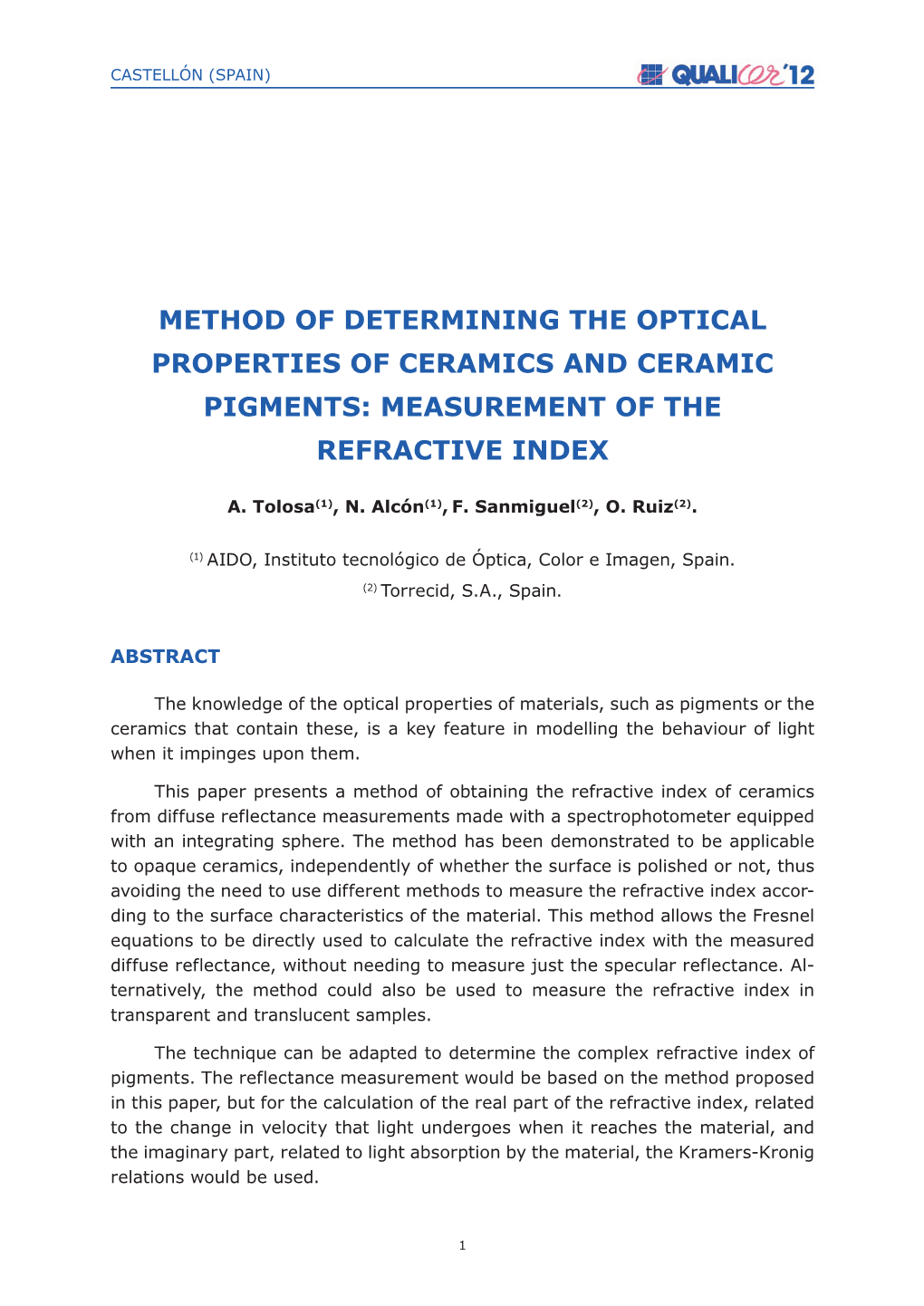 Method of Determining the Optical Properties of Ceramics and Ceramic Pigments: Measurement of the Refractive Index