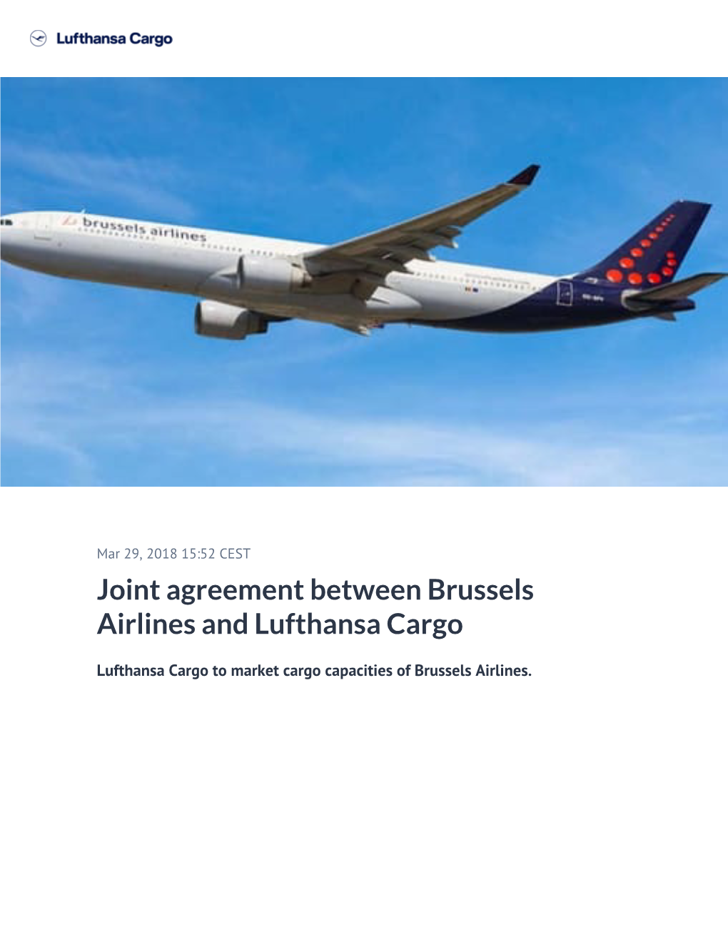 Joint Agreement Between Brussels Airlines and Lufthansa Cargo