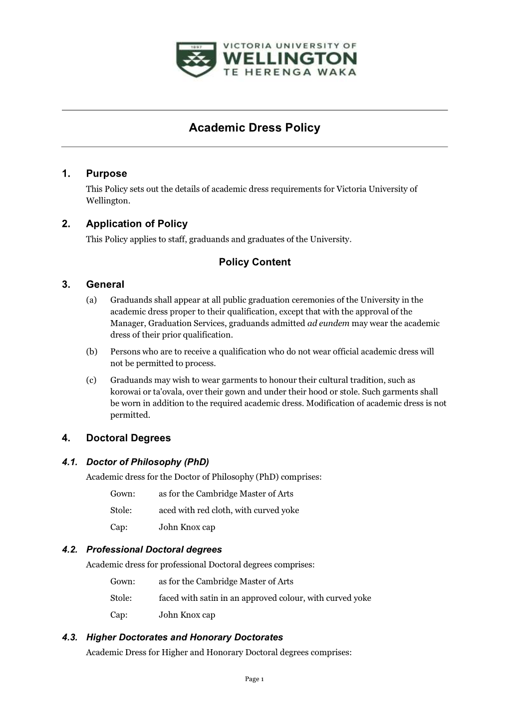 Academic Dress Policy