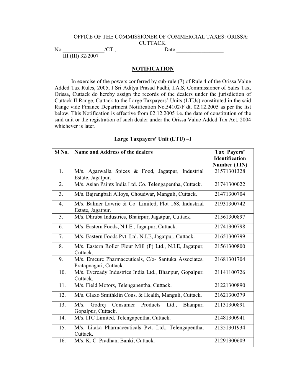 Office of the Commissioner of Commercial Taxes: Orissa: Cuttack