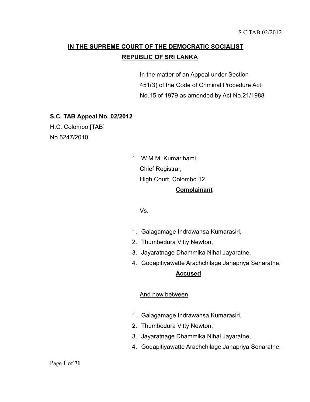 S.C TAB 02/2012 Page 1 of 71 in the SUPREME COURT of THE