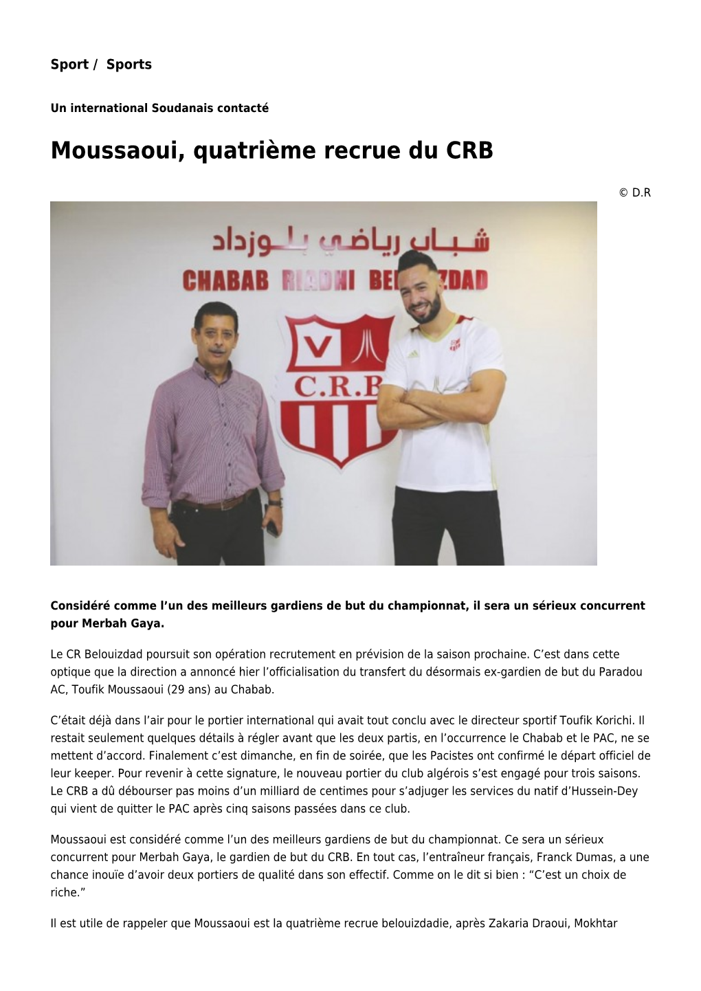 Moussaoui, Quatrième Recrue Du CRB