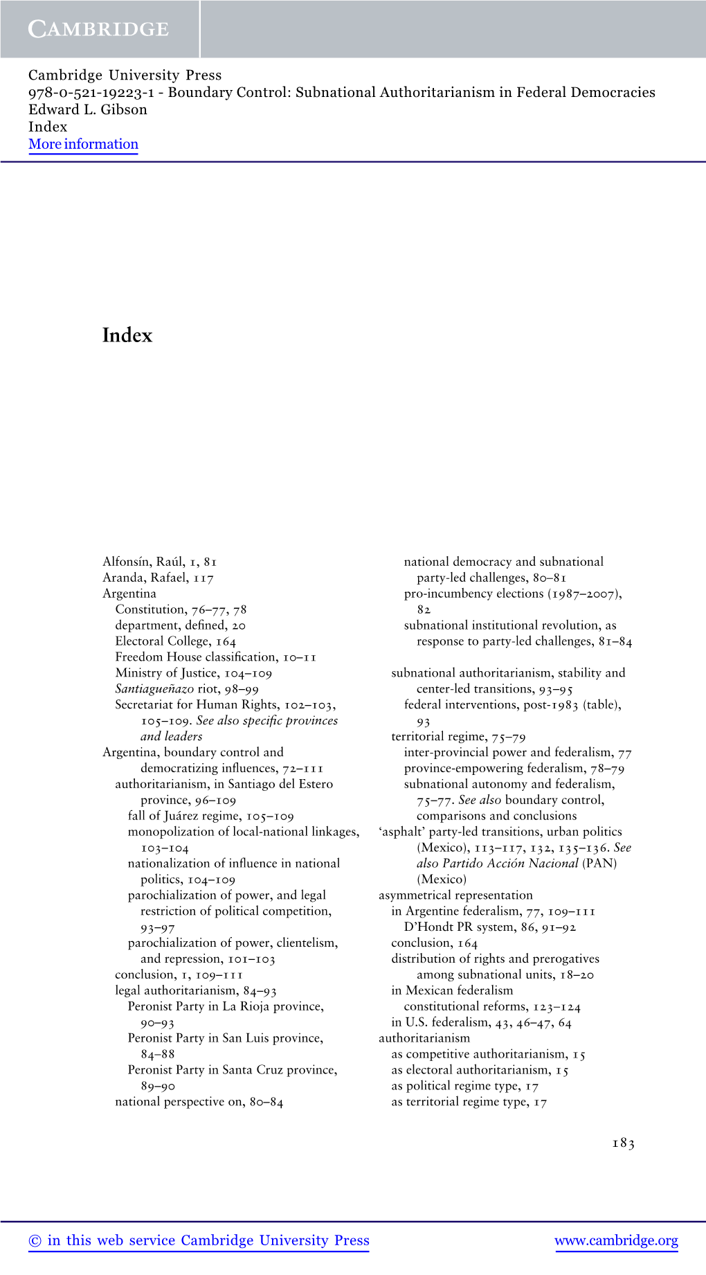 Boundary Control: Subnational Authoritarianism in Federal Democracies Edward L