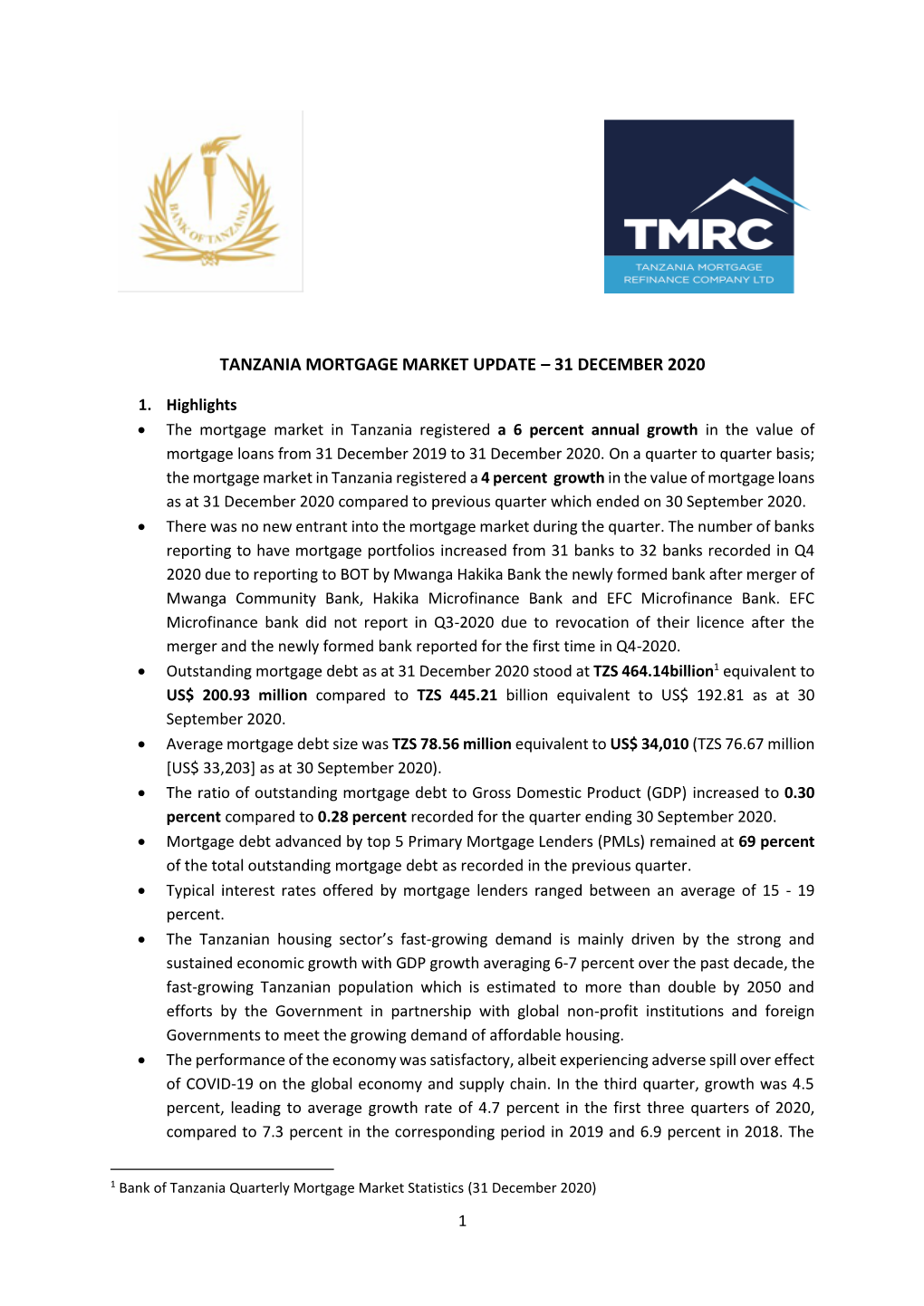 Tanzania Mortgage Market Update – 31 December 2020