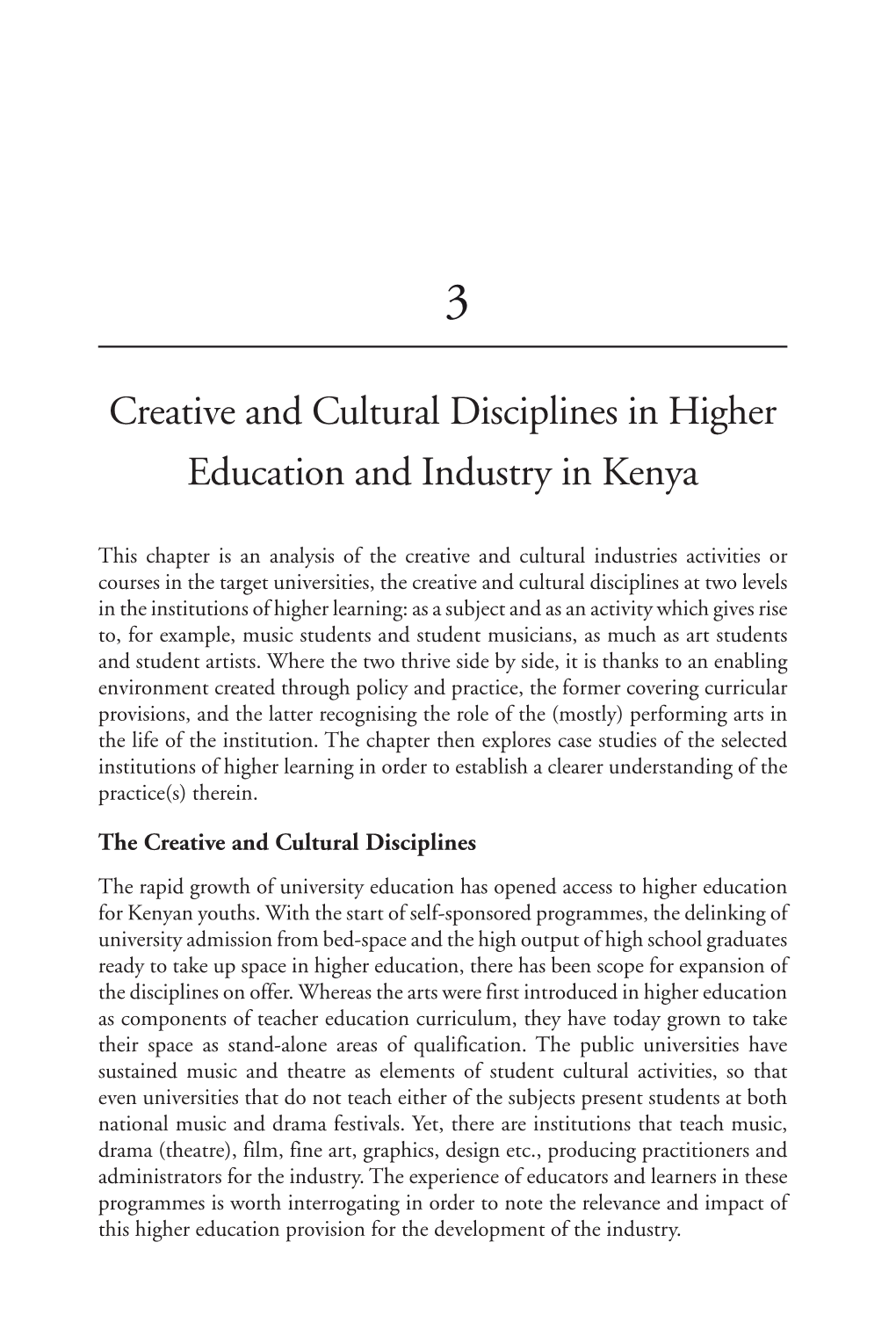 Creative and Cultural Disciplines in Higher Education and Industry in Kenya