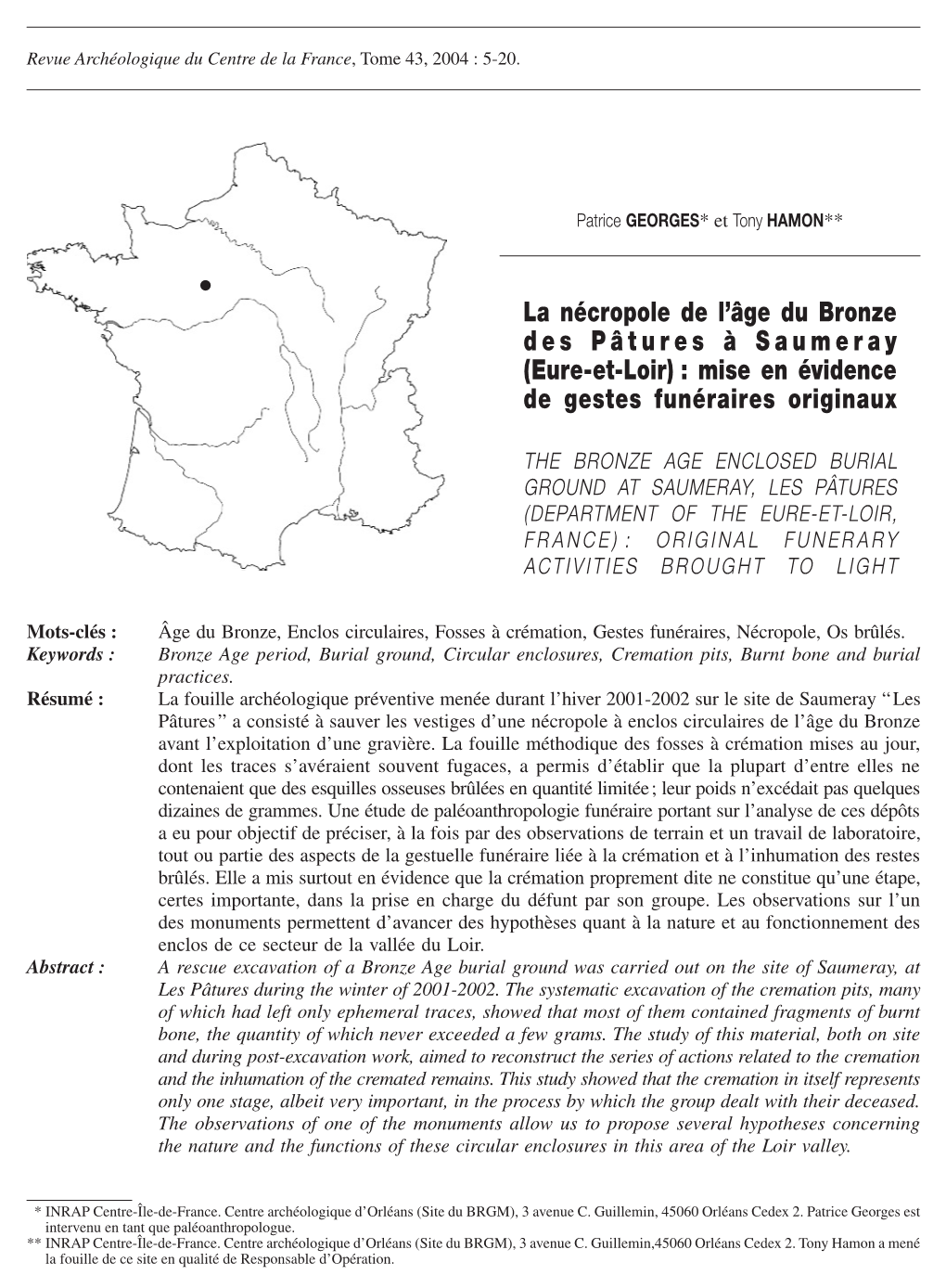 La Nécropole De L'âge Du Bronze Des Pâtures À Saumeray (Eure-Et-Loir