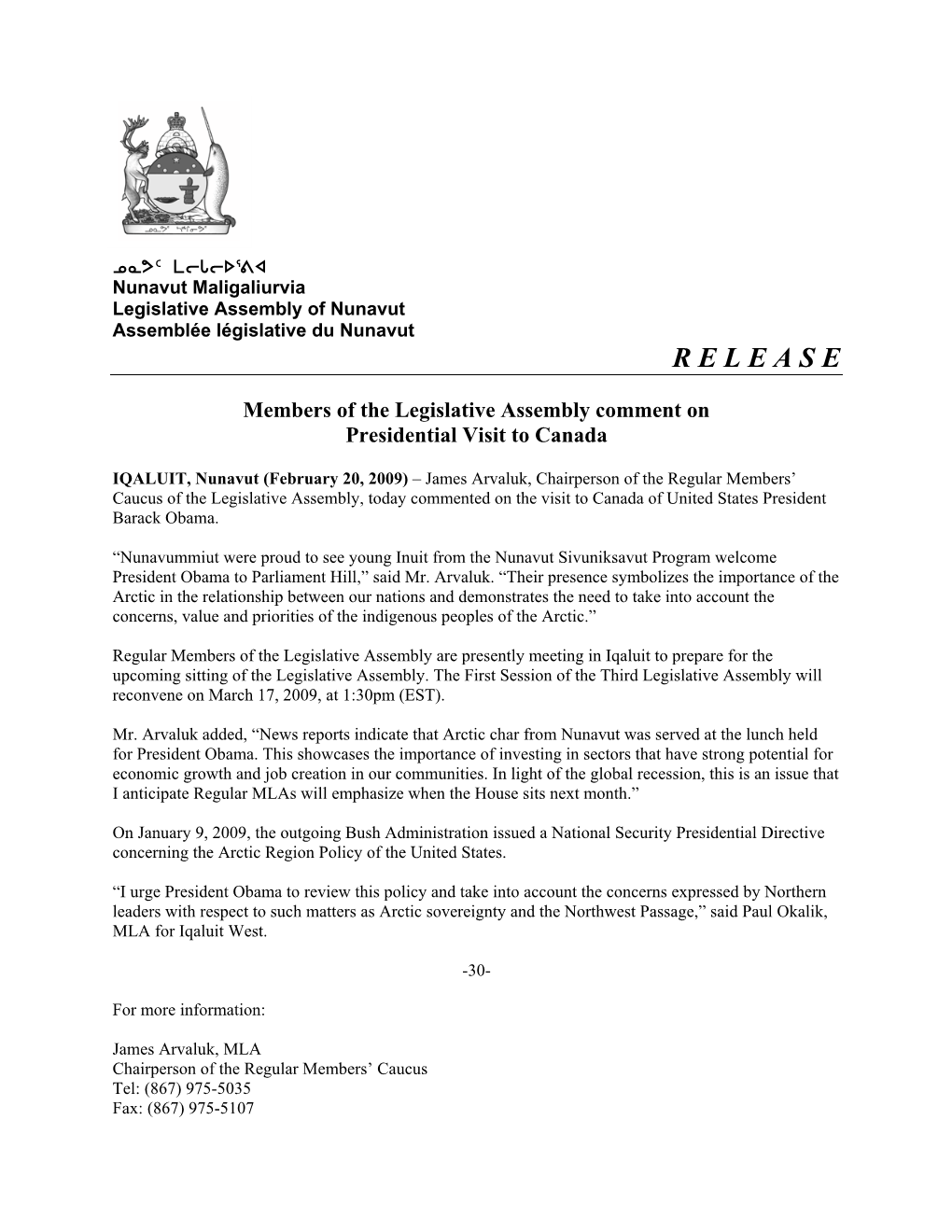 Members of the Legislative Assembly Comment on Presidential Visit to Canada