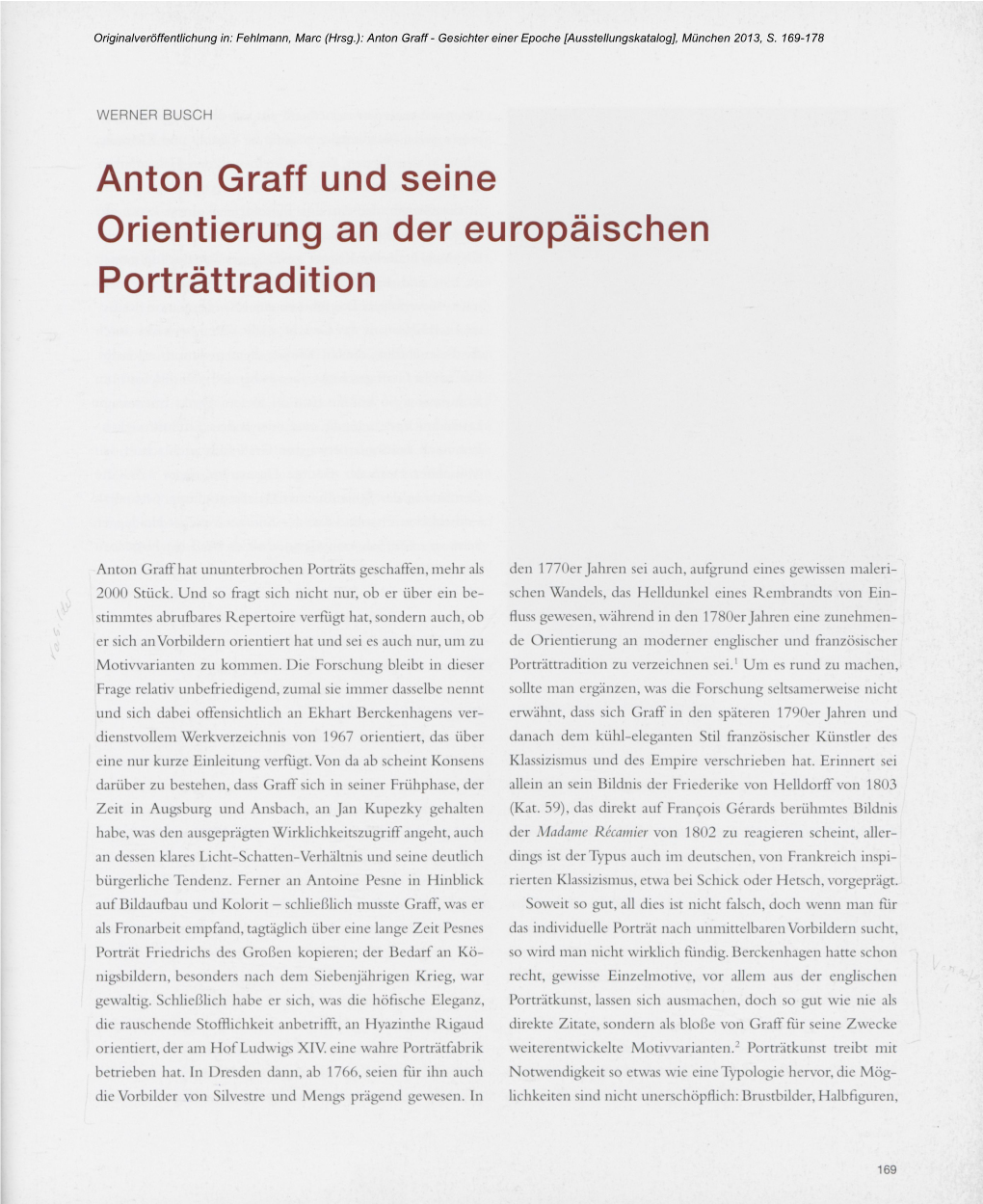 Anton Graff Und Seine Orientierung an Der Europäischen Porträttradition