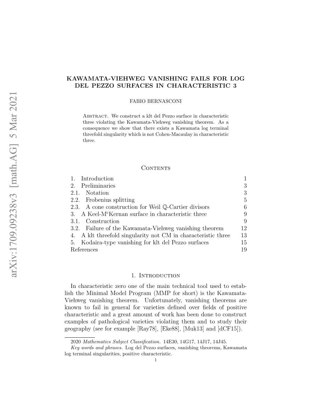 Arxiv:1709.09238V3 [Math.AG] 5 Mar 2021 Xmlso Ahlgclvreisvoaigte N Osuytheir [Dcf15])