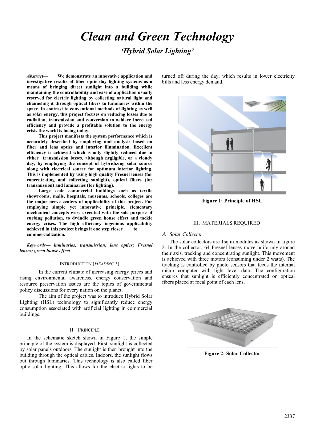 Clean and Green Technology : Hybrid Solar Lighting