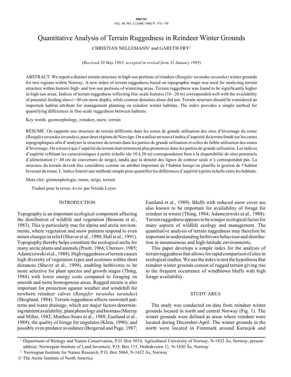 Quantitative Analysis of Terrain Ruggedness in Reindeer Winter Grounds CHRISTIAN NELLEMANN1 and GARETH FRY2