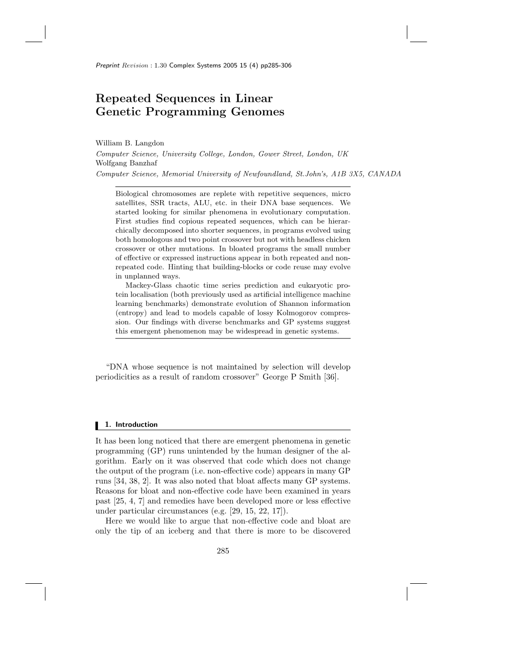 Repeated Sequences in Linear Genetic Programming Genomes