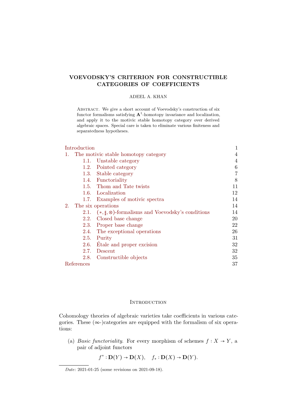 Voevodsky's Criterion for Constructible Categories of Coefficients