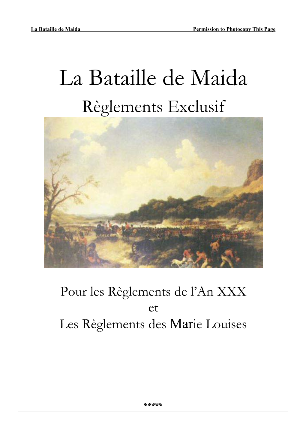 La Bataille De Maida Permission to Photocopy This Page