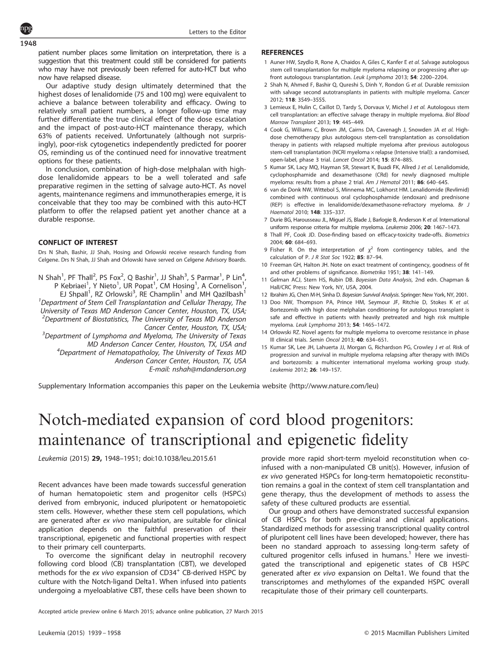 Notch-Mediated Expansion of Cord Blood Progenitors