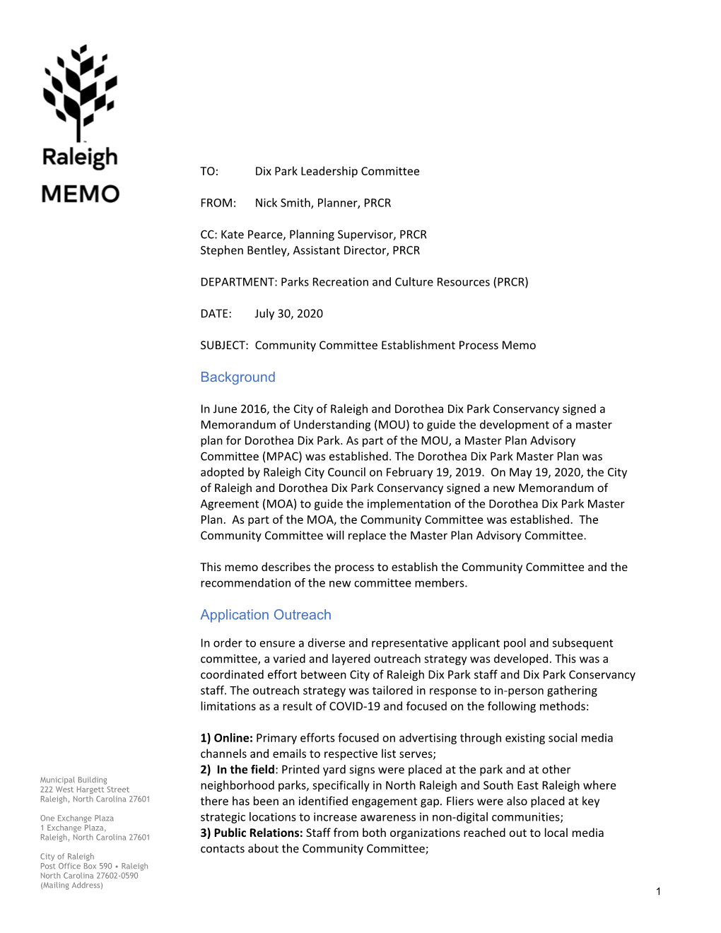 City of Raleigh Marketing Letterhead