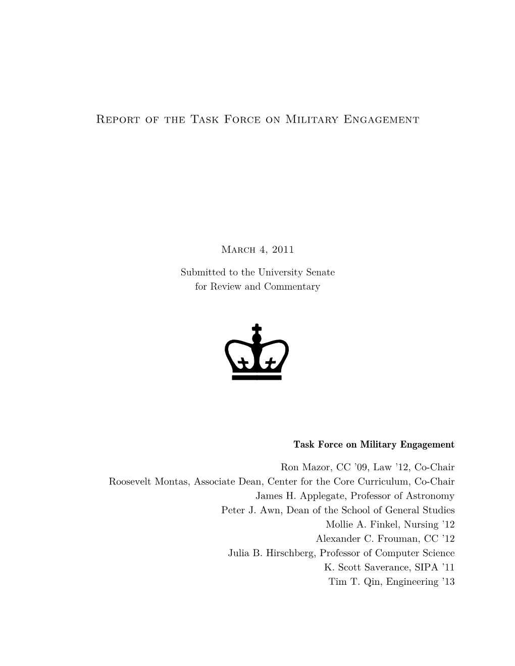 Report of the Task Force on Military Engagement