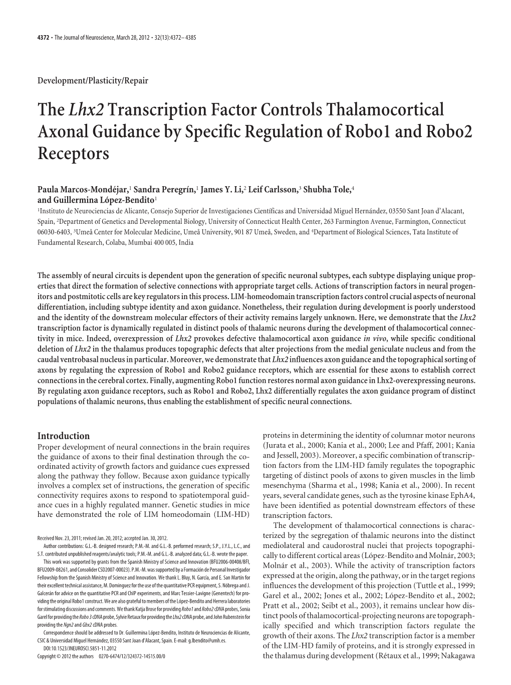 Thelhx2transcription Factor Controls Thalamocortical Axonal
