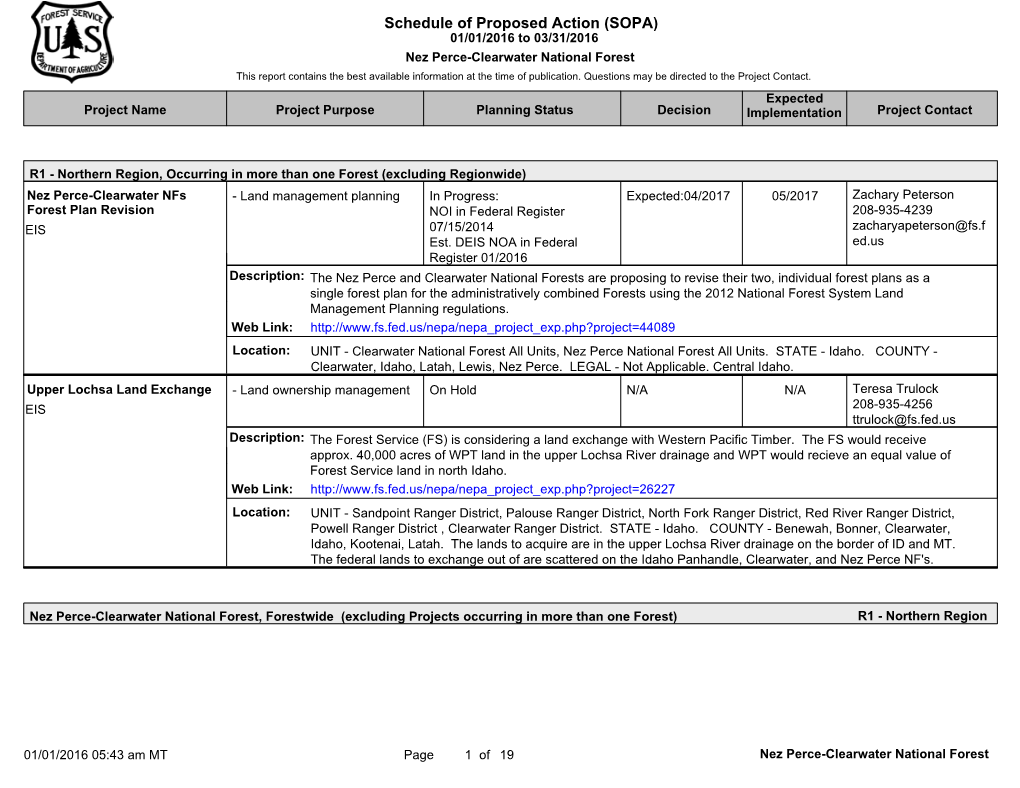 Schedule of Proposed Action (SOPA)