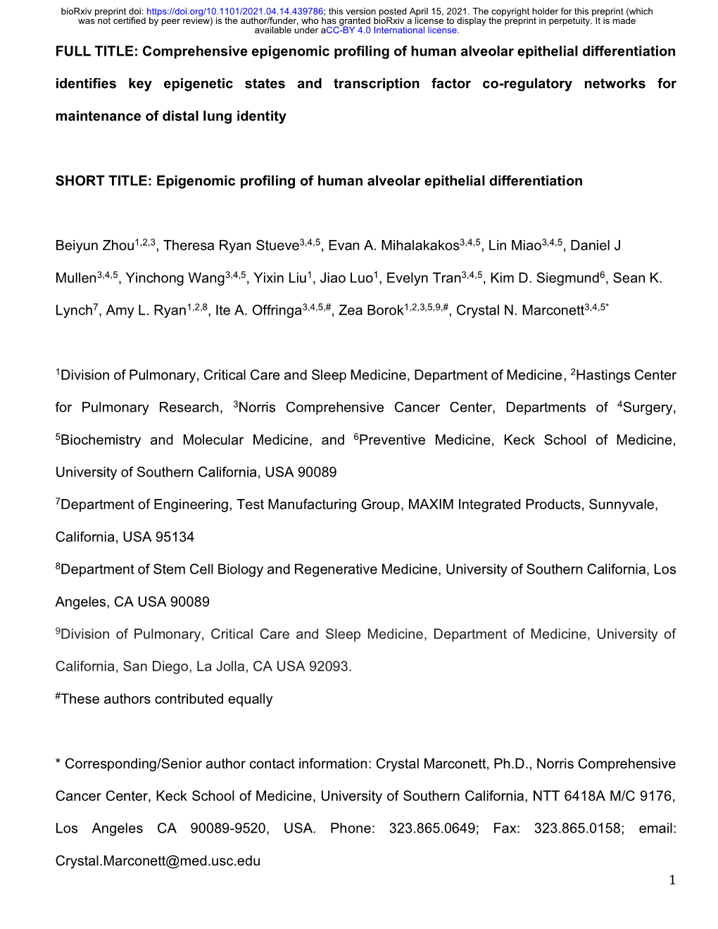 Comprehensive Epigenomic Profiling of Human Alveolar Epithelial