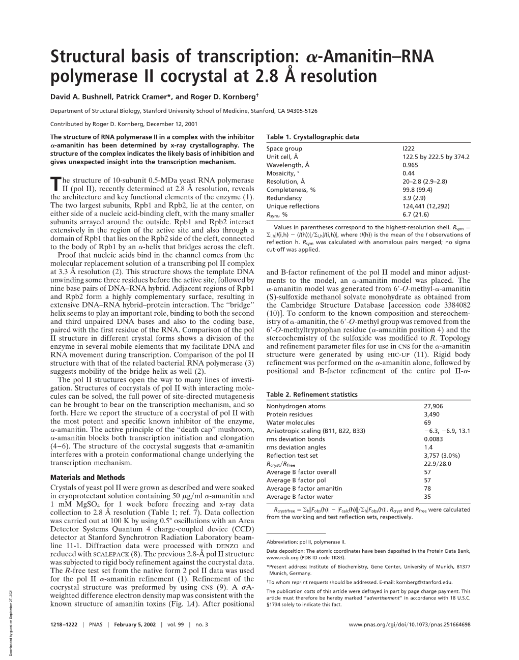Structural Basis of Transcription: -Amanitin–RNA Polymerase II