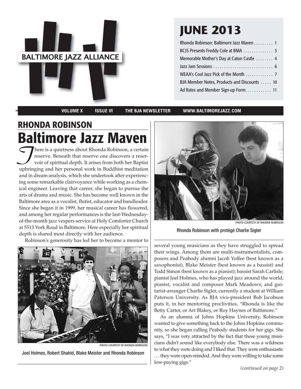 JUNE 2013 Rhonda Robinson: Baltimore Jazz Maven